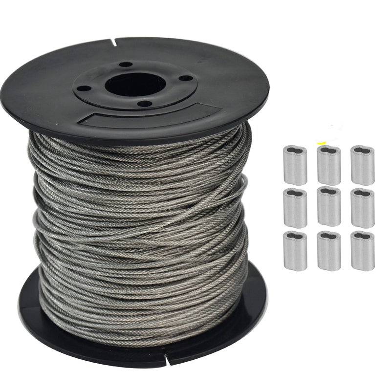 Yountiger 304 Stainless Steel Wire Cable Vinyl Coated, Outdoor Light Guide Wire, Suitable 1/16 Inch Overmolded to 3/32 Inch 200FT - Image 1